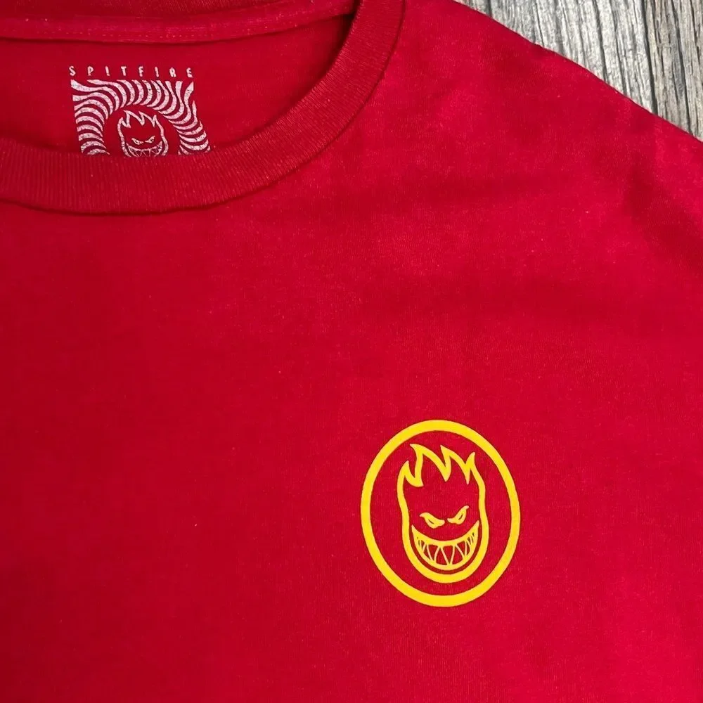 🔥🔥 SPITFIRE Skateboard Flame Boy Graphic Tee Burgundy/Yellow Sz XL -‎ PERFECT